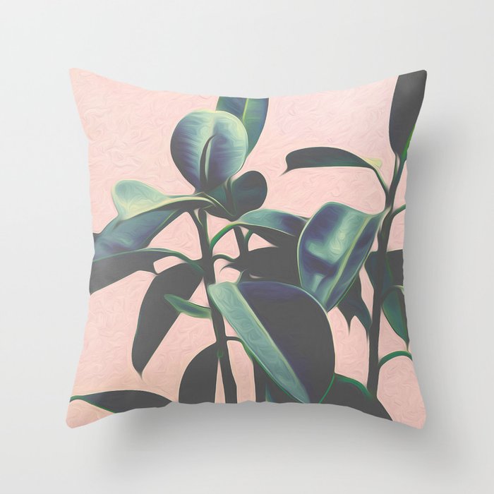 Pink Tropical Leaves Throw Pillow