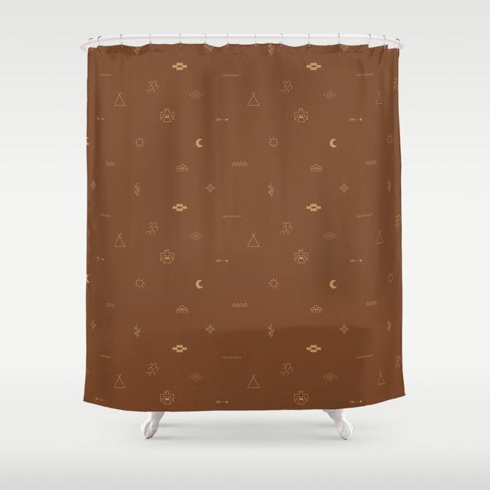 Southwestern Symbolic Pattern in Rust & Tan Shower Curtain