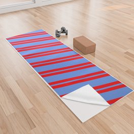 [ Thumbnail: Red and Cornflower Blue Colored Lines Pattern Yoga Towel ]