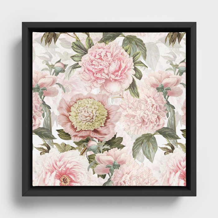 Vintage & Shabby Chic - Antique Pink Peony Flowers Garden Framed Canvas