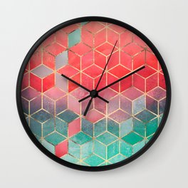 Rose And Turquoise Cubes Wall Clock