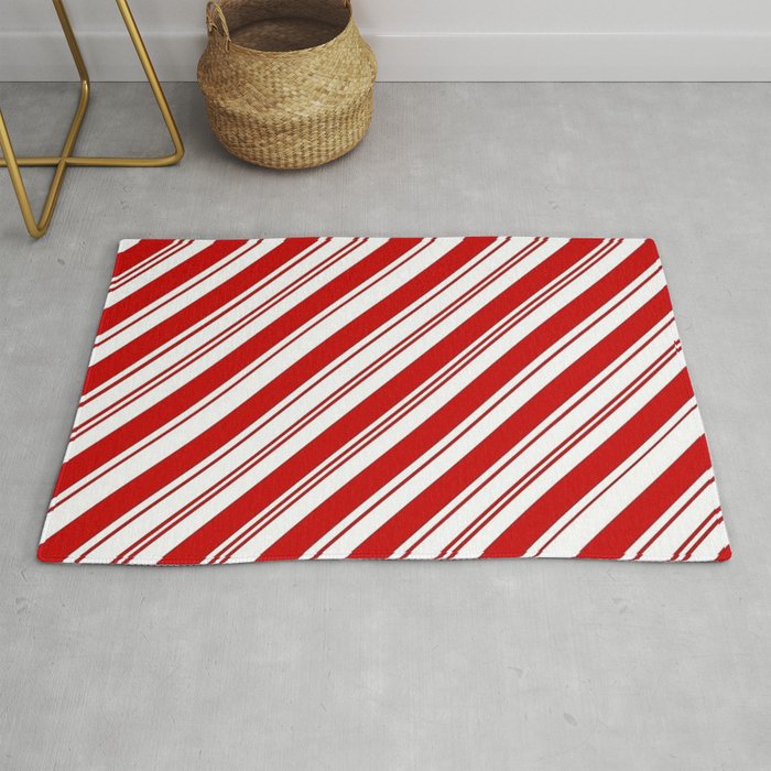 winter holiday xmas red white striped peppermint candy cane Rug