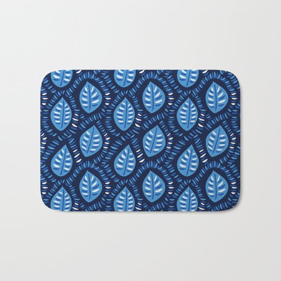 Beautiful Decorative Blue Leaves Pattern Bath Mat
