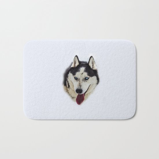 Siberian Husky with blue eyes Bath Mat