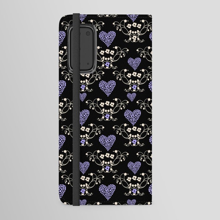 Very Peri Purple Hearts White Retro Flowers Black Background #decor #society6 #buyart Android Wallet Case
