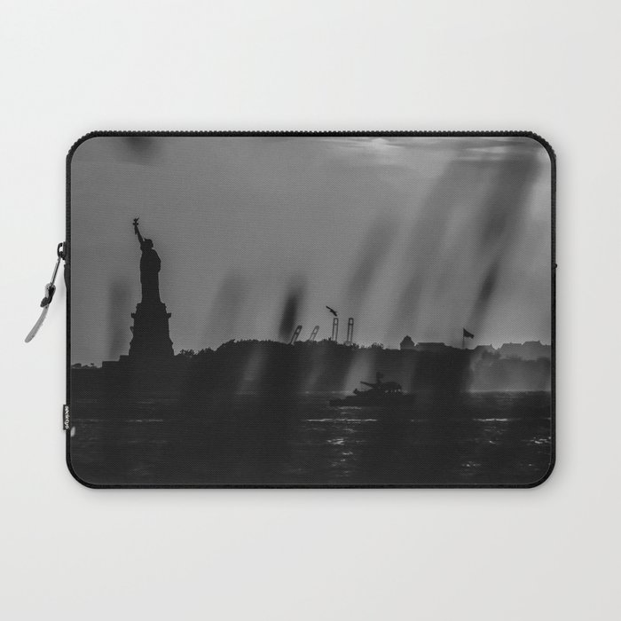 The Statue of Liberty at sunset in New York City black and white Laptop Sleeve