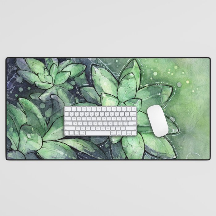 Crystal Succulents in Watercolor Desk Mat