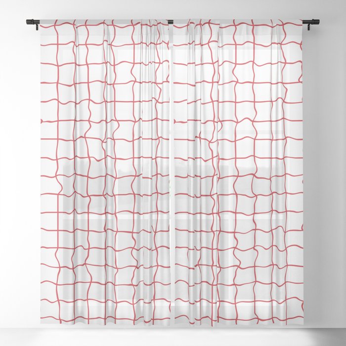 Red minimal geometrical liquid square pattern Sheer Curtain