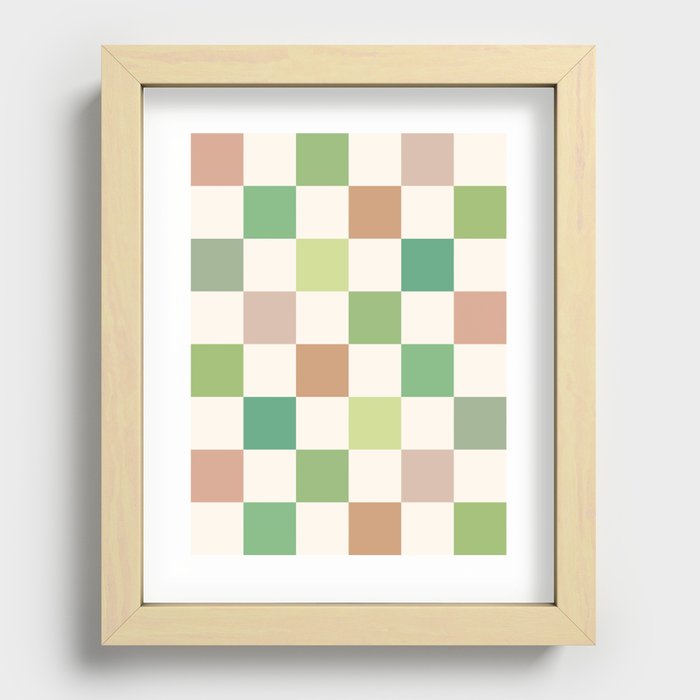 Green & Beige Neutral Checker Recessed Framed Print