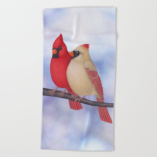 northern cardinals (bokeh) Beach Towel