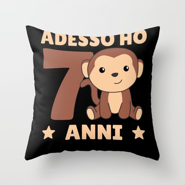Children 7th Birthday Monkey Adesso Ho 7 Anni Throw Pillow