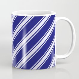 [ Thumbnail: Midnight Blue and Lavender Colored Striped Pattern Coffee Mug ]