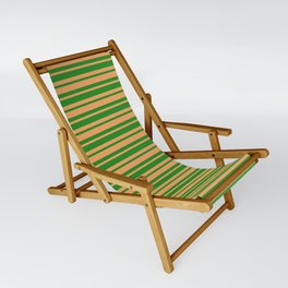 [ Thumbnail: Forest Green & Brown Colored Stripes/Lines Pattern Sling Chair ]