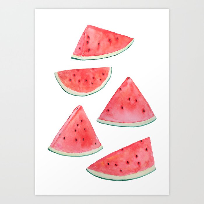 Watermelon Slices Watercolor Art Print By Colorandcolor Society6