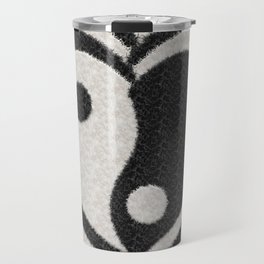 Furry Ying Yang Hearts (Faux Black and White Animal Fur, Digital Art) (xii 2021) Travel Mug