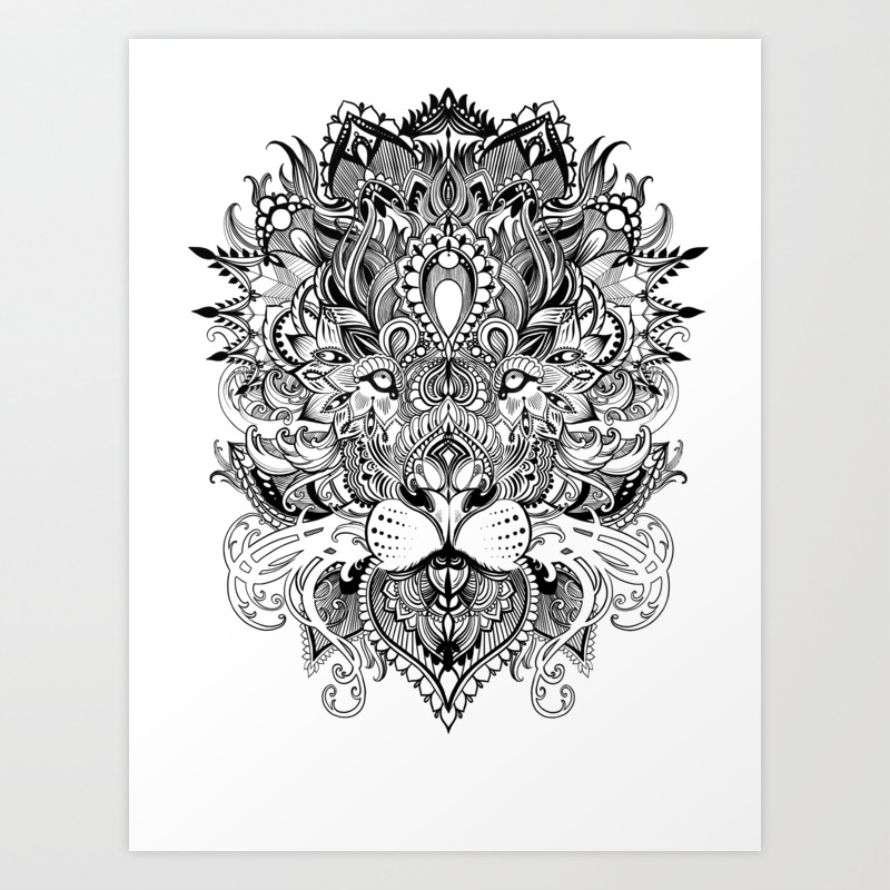 Black And White Geometric Pattern Mandala Lion Face Art Print By Sarachnid Society6
