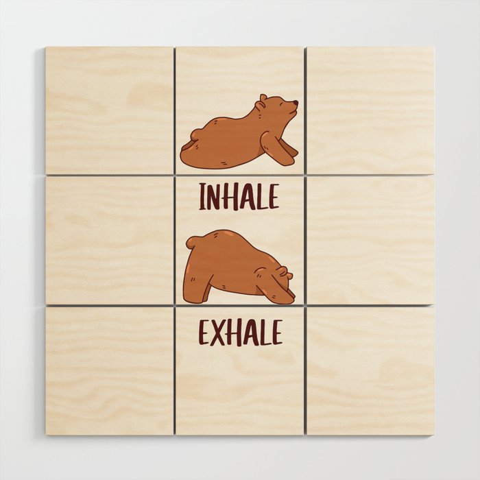 Bear Yoga Cute Bears Sports Inhale Exhale Wood Wall Art