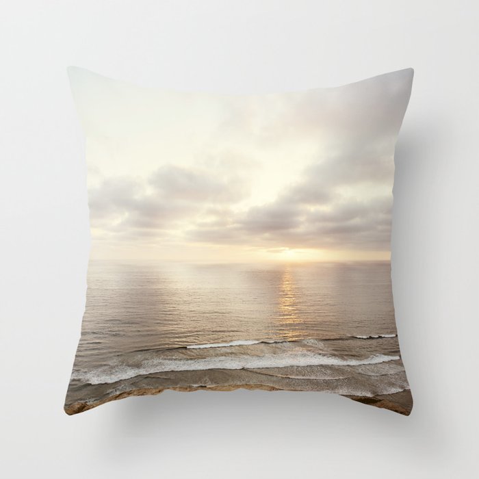 Neutral Sunset Pacific Ocean Photography, Brown Grey Seascape, California Coast Sea Landscape Throw Pillow