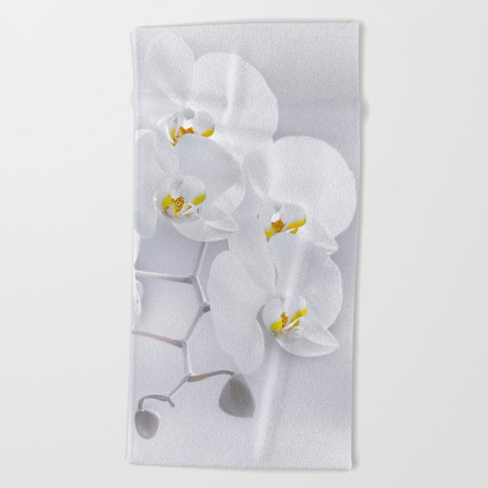 Orchid white macro 029 Beach Towel