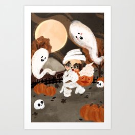 Halloween ghost and pumpkin latte Art Print | Casper, Night, Cuteghosts, Halloween, Pumpkin, Mummy, Ghostsloth, Byjilooo, Cutesloth, Pumpkinlatte 