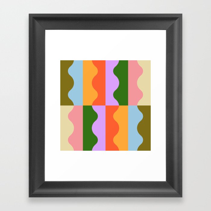 Funky Wavy Color Block Pattern Framed Art Print