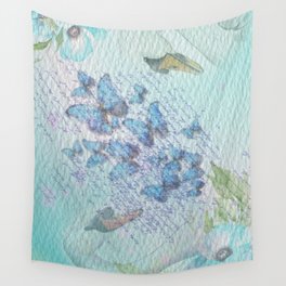 Blue Swan and Butterfly Ephemera Wall Tapestry