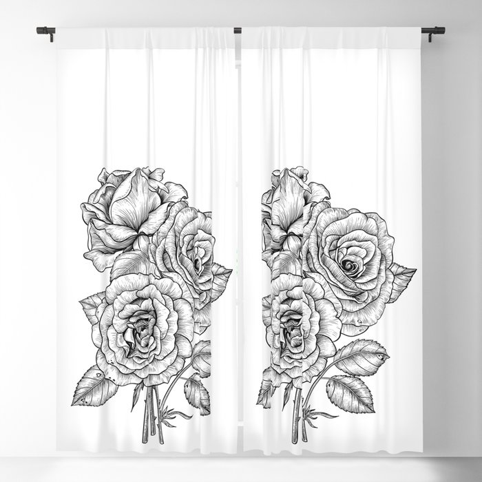 Bouquet of roses in black and white Blackout Curtain