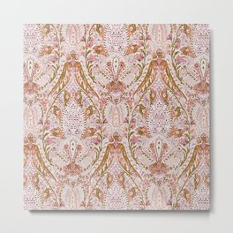 Orange Pink Leaf Flower Paisley Metal Print | Summer, Pattern, Tapestry, Bedroom, Textile, Spring, Eleganza, Rose, Orange, Gold 