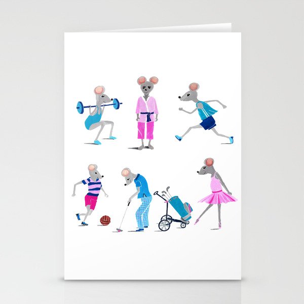 Funny painted sporty mice Stationery Cards