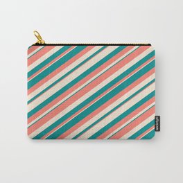 [ Thumbnail: Salmon, Beige & Dark Cyan Colored Pattern of Stripes Carry-All Pouch ]
