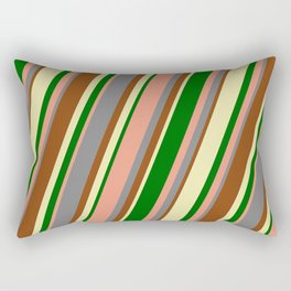 [ Thumbnail: Colorful Grey, Brown, Pale Goldenrod, Dark Green & Dark Salmon Colored Lined/Striped Pattern Rectangular Pillow ]