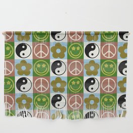 Checked Symbols Pattern (SMILEY FACE \ YIN YANG \ PEACE SYMBOL \ FLOWER) Wall Hanging