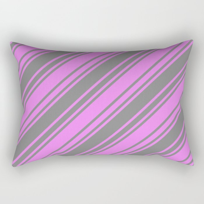 Grey & Violet Colored Striped Pattern Rectangular Pillow
