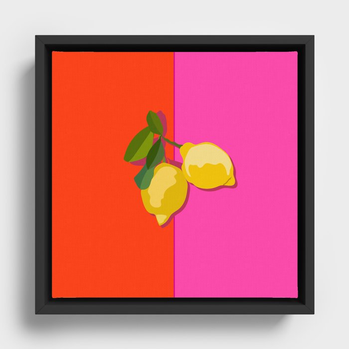 Lemonie - Geometric Lemon Summer Vibes Design on Pink and Red Framed Canvas