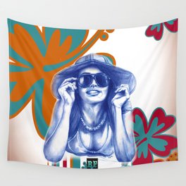 Girl in Blue at the Beach Wall Tapestry