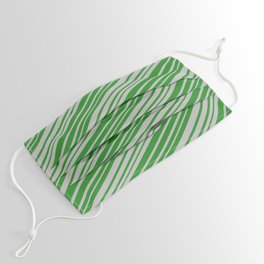 [ Thumbnail: Forest Green & Grey Colored Stripes Pattern Face Mask ]