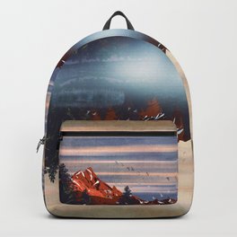 A very nice morning by the lake Backpack | Sun, Color, Watercolor, Pop Art, Mountain, Nature, Forest, Natural, Sunrise, Painting 