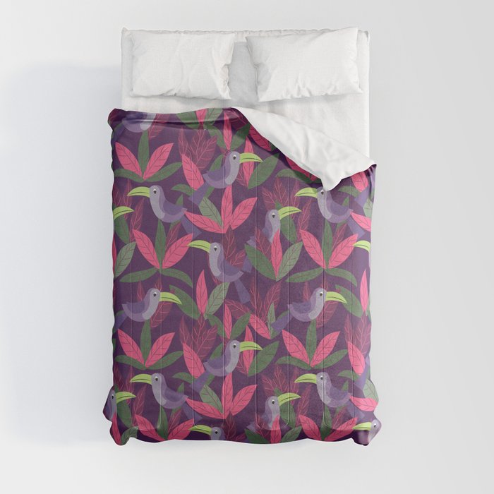 Toucan Jungle Pink Purple Comforter