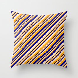 [ Thumbnail: Bisque, Orange, and Dark Blue Colored Stripes/Lines Pattern Throw Pillow ]