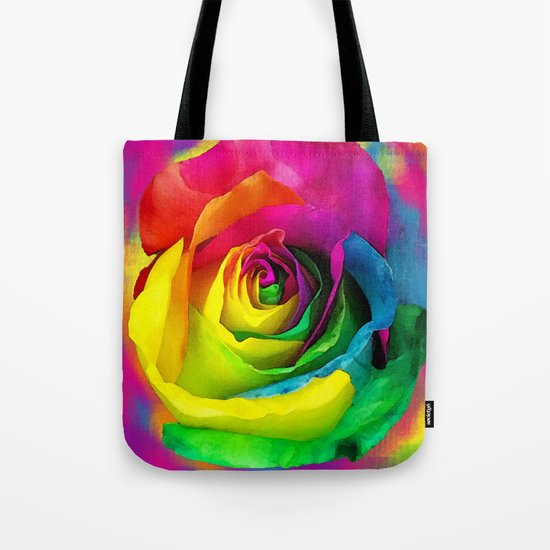 Rainbow Rose Colourful Background Tote Bag