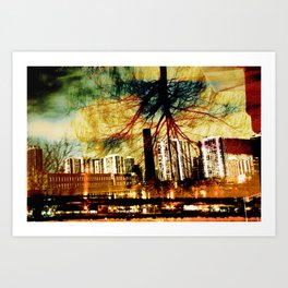 Darkness Tree - Double Exposure Art Print | Yellow, Industrial, Surreal, Digital Manipulation, Digital, Urban, Hell, Green, Photo, City 