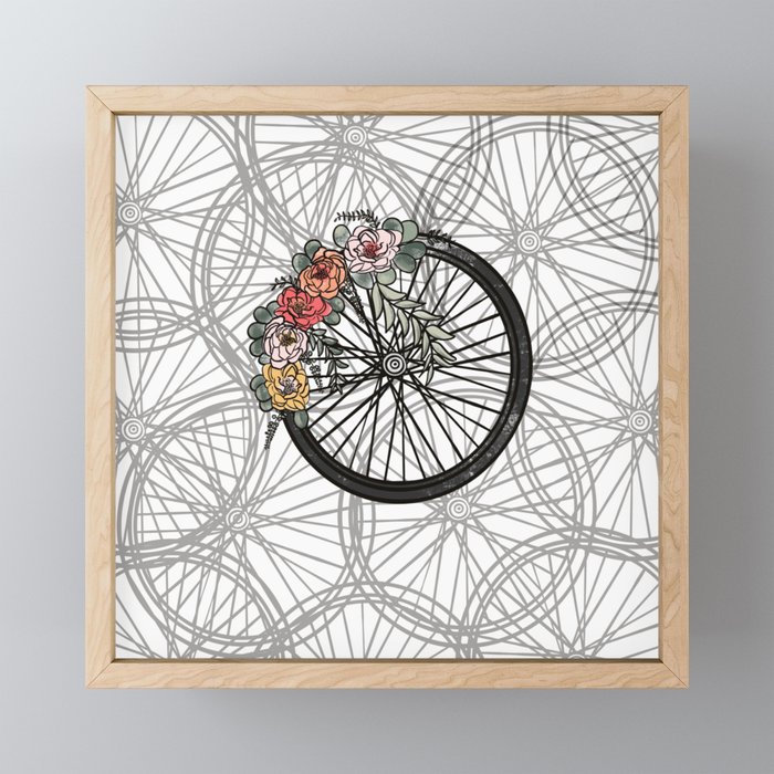 Floral Bicycle Wheel Bike Framed Mini Art Print