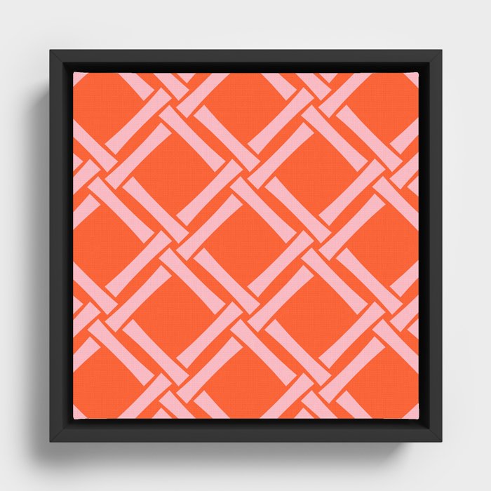 Classic Bamboo Trellis Pattern 564 Orange and Pink Framed Canvas