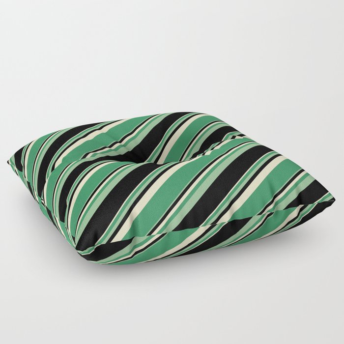 Bisque, Sea Green, Dark Sea Green, and Black Colored Lined Pattern Floor Pillow