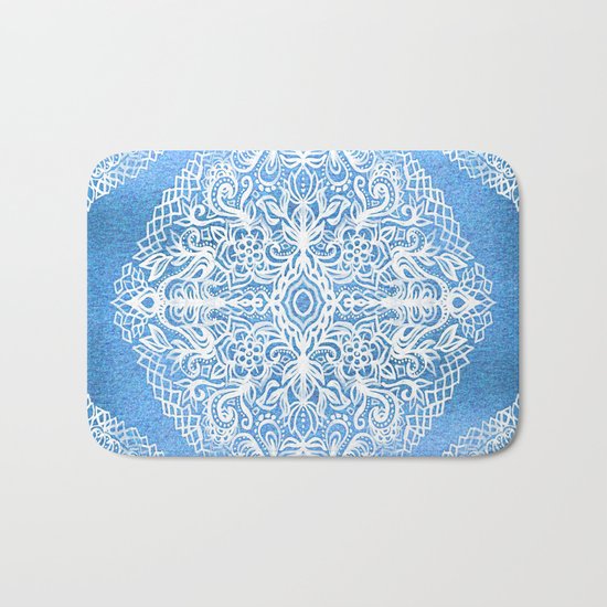 White Gouache Doodle on Pearly Blue Paint Bath Mat