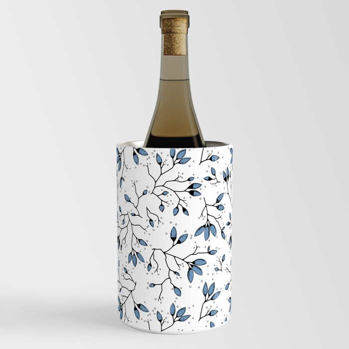 Blue blossom branch pattern on a white background  Wine Chiller