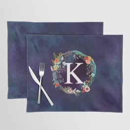 Personalized Monogram Initial Letter K Floral Wreath Artwork Placemat