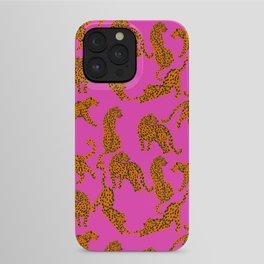Abstract leopard with red lips illustration in fuchsia background  iPhone Case