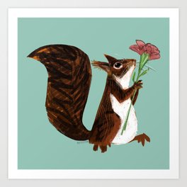 Squirrel with a flower Art Print