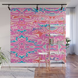 FLOW MARBLED ABSTRACT in FUCHSIA PINK, RED AND BLUE Wall Mural
